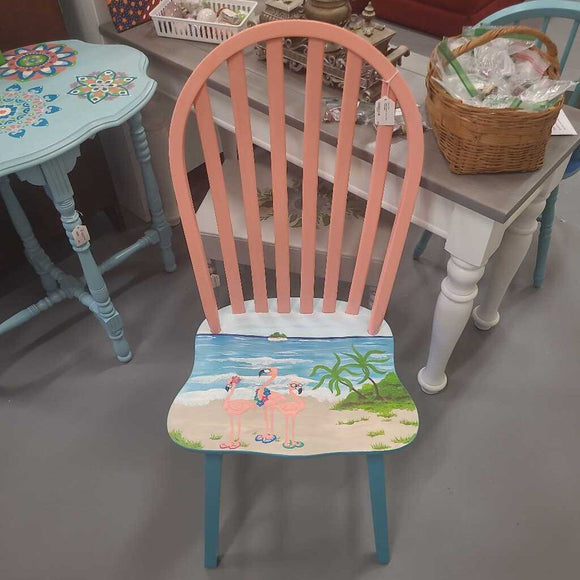 Hand Painted Chair With Flamingos