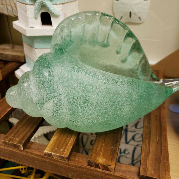 Frosted Sea Green Glass Shell Tabletop Decor