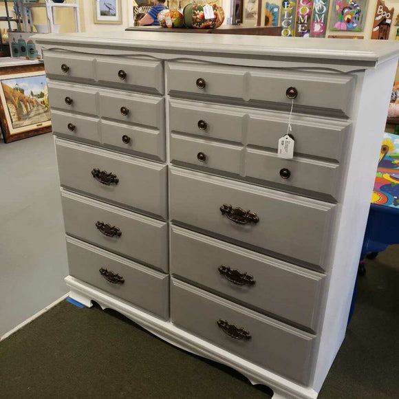 Hand Painted 2 Tone Gray Dresser Solid Wood Vintage